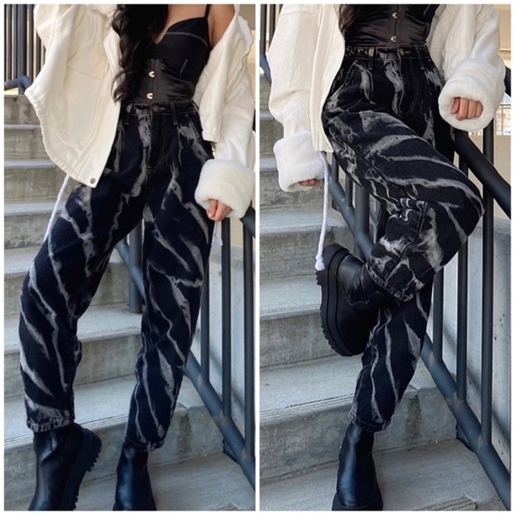 Lioness On My Way Black Tie Dyed High Waisted Mom Jeans - Picture 1 of 12